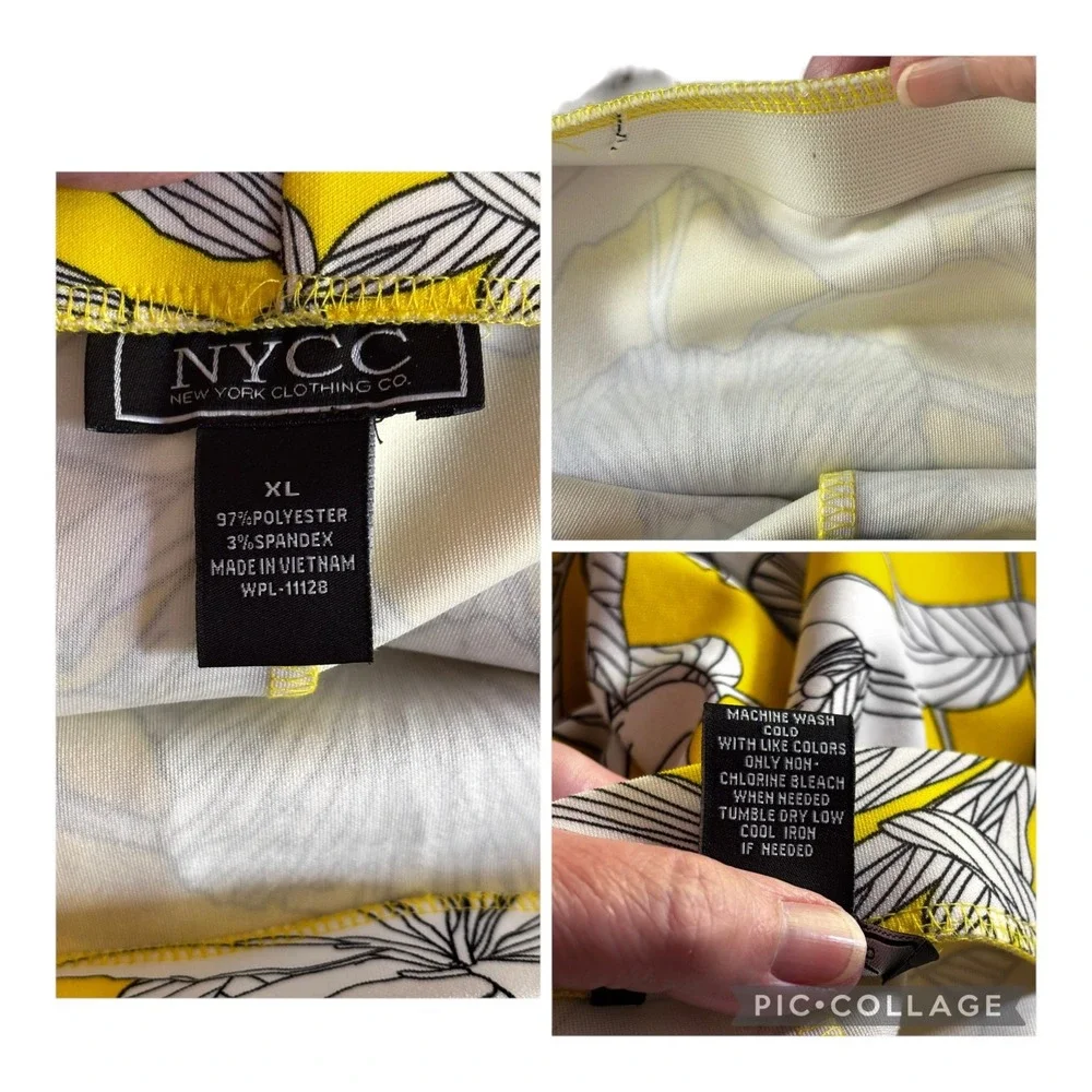 NYCC New York Clothing Co Yellow Floral Lily Pencil Skirt XL Knee Length Stretch